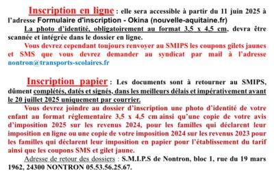 inscription bus scolaire année scolaire 25-26, élèves du secondaire
