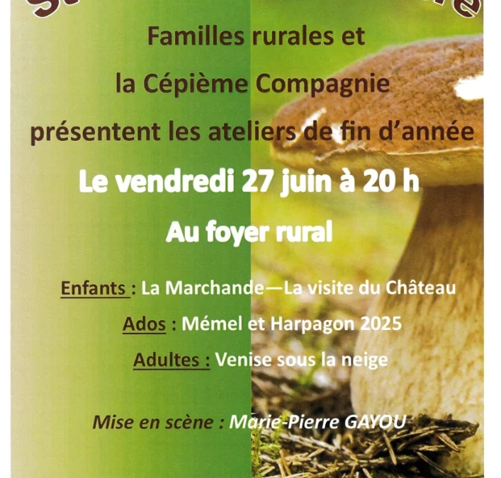 Ateliers théâtre de fin d’année, familles rurales et la cépième compagnie