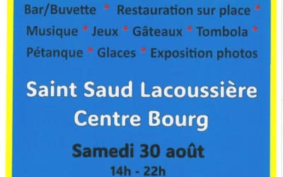 fête samedi 30 août de 14h à 22h, association Saint Saud Ensemble