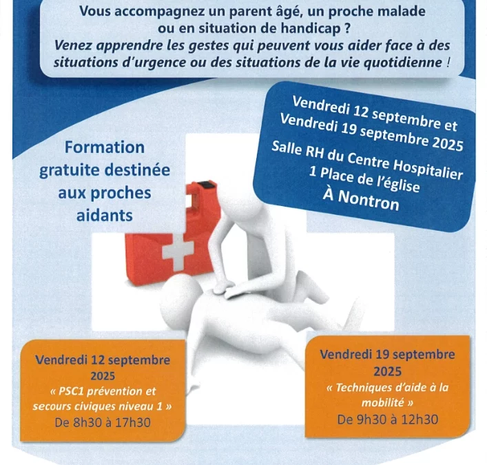 formation aux gestes de premiers secours et techniques d’aide à la mobilité, 12 et 19 septembre.