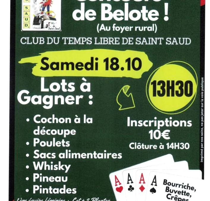concours de Belote samedi 18/10