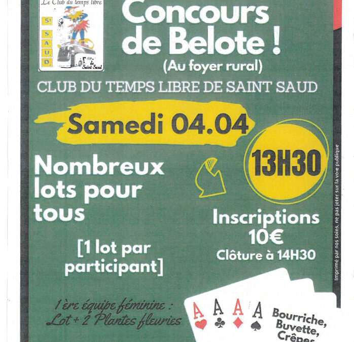 concours de Belote samedi 04 avril