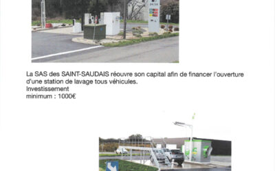 ré-ouverture de capital pour création d&rsquo;une station de lavage tous véhicules