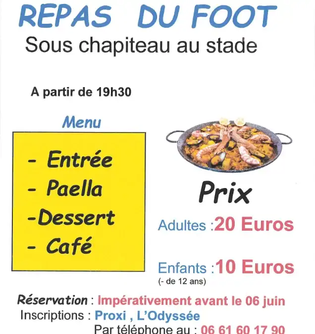 repas du foot, samedi 13 juin à 19h30