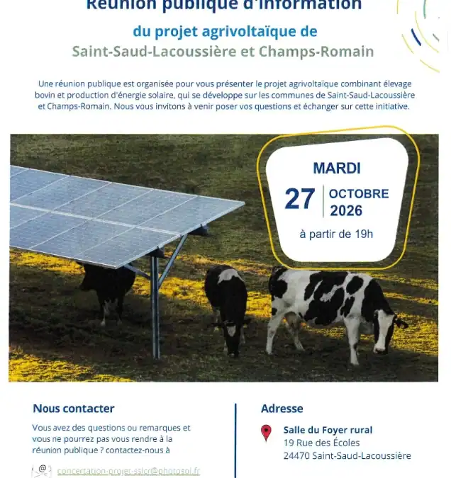 Réunion publique d&rsquo;information du projet agrivoltaïque le 27 octobre